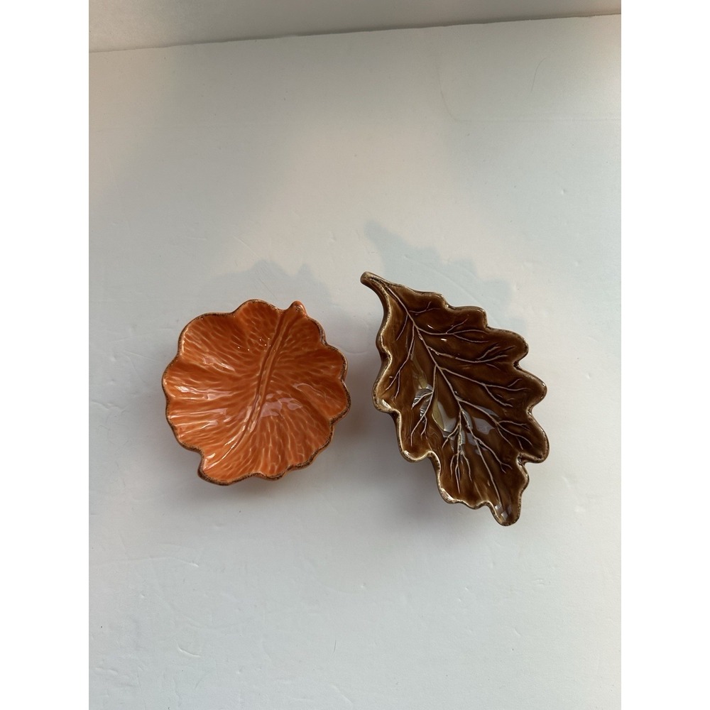 VIETRI Italy Leaf Bowls Set of 2 Oak & Maple Autumn Pottery Serving Dishes